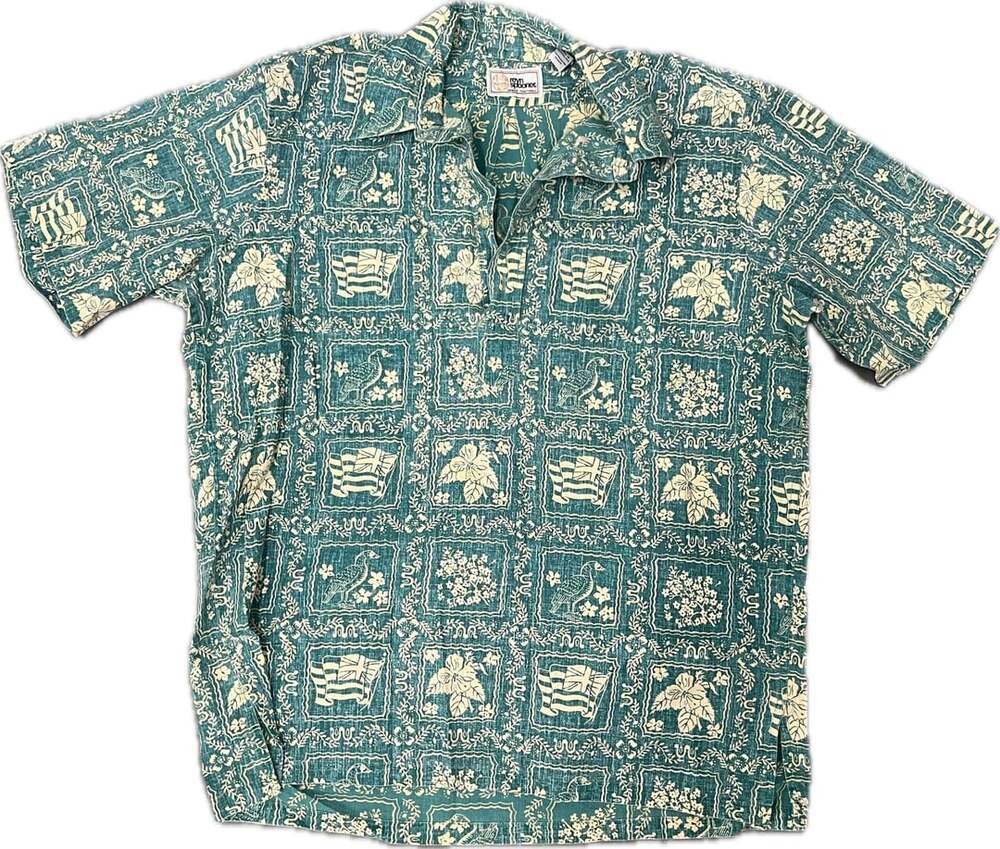 Vintage Reyn Spooner Shirt Mens L Blue 80s Hawaiian Button Up Patterned Floral